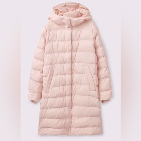 COS FLWRDWN eco puffer long down coat pink hood maxi midi trench Med Large - Picture 1 of 16